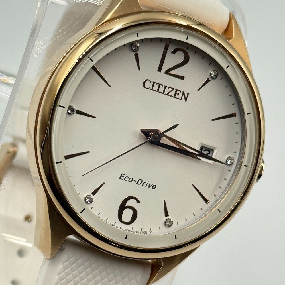 Citizen Chandler FE6103-00A Womens White Crystal Eco-Drive Gold Watch